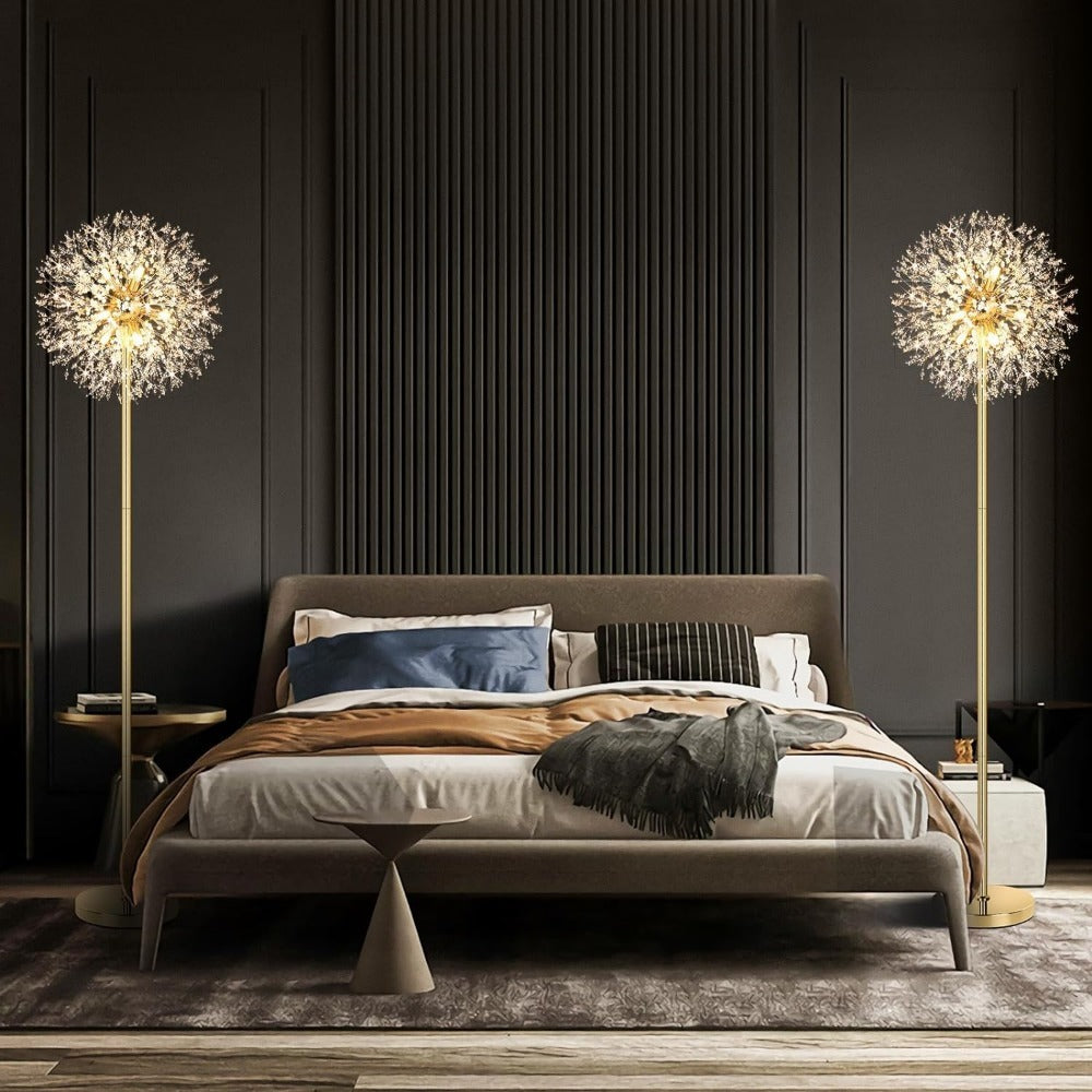 Crystal Floor Lamp Living Room 69 Inch Modern Standing Lamp ¨C 738pcs K9 Crystals, 9 LED Bulbs, Antique Brass & Gold Finish, Tall Pole Light for Bedroom, Office & Mid Century Glam Decor