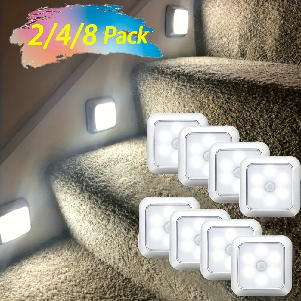 LED Night Light Motion Sensor Battery Powered Dusk to Dawn Smart Sensor Compact Nightlight for Bedroom Toilet Stairs Hallway Closet Warm White Cool White 2 Pack