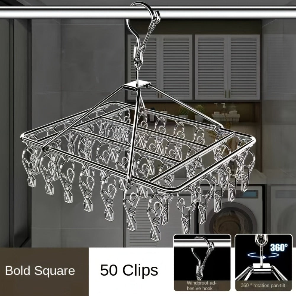 Clothes Drying Rack with Clips Stainless Steel Laundry Hanger Windproof Skidproof Multi-Clip Sock Underwear Dryer for Home Bedroom Balcony ¨C 30/40/50 Clips