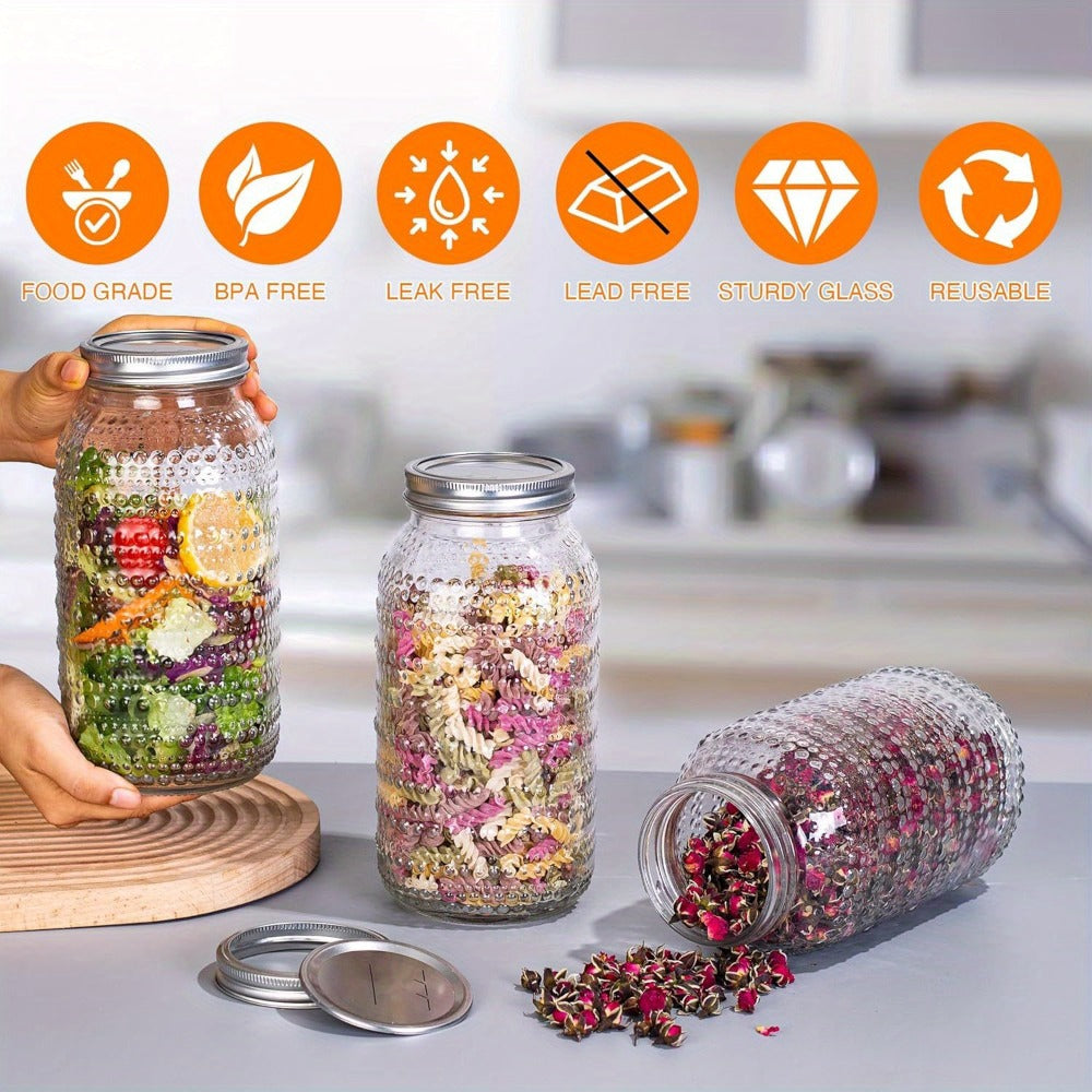 Mason Jars 64oz Wide Mouth with Lids 3 Pack Large Glass Canning Jars Airtight for Food Storage Meal Prep Pickling Salad Jam Centerpieces Vase Kitchen Pantry