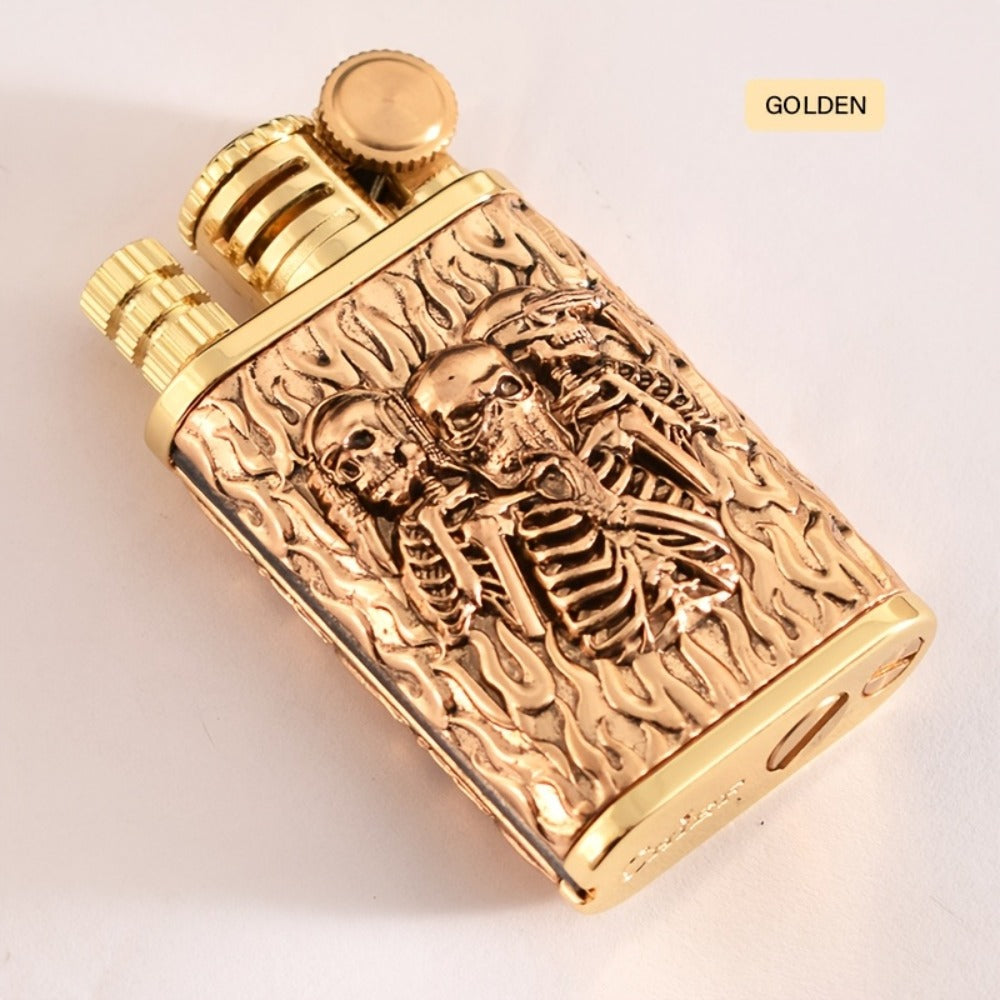 Kerosene Lighter 2-in-1 Permanent Match Flint Wheel Refillable ¨C Golden Windproof Pocket Lighter with Built-In Match Strike, Unique Gift for Men, Father¡¯s Day & Outdoor Use