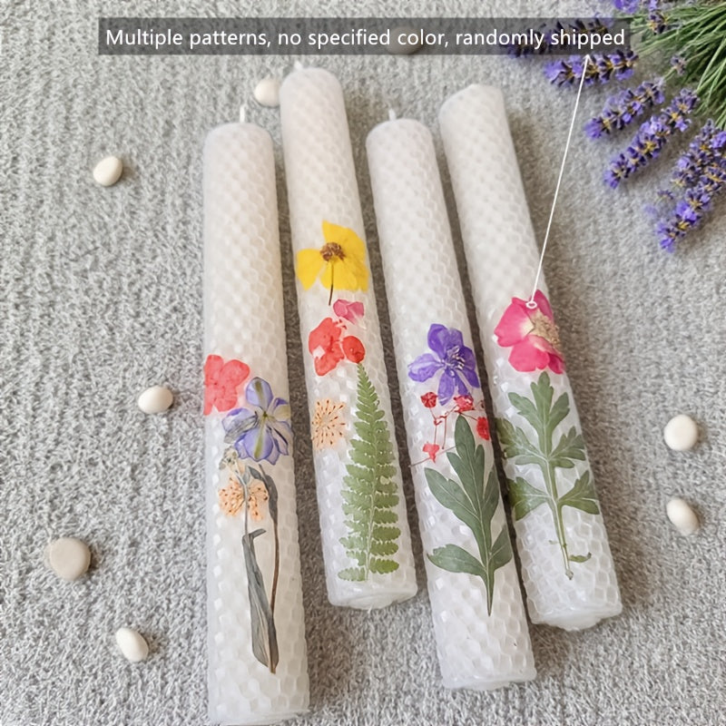 Floral Cone Candle Holders Set of 4 ¨C 10-Inch Decorative Beeswax Taper Candles for Holiday Parties, Valentine's Day & Mother's Day Gifting