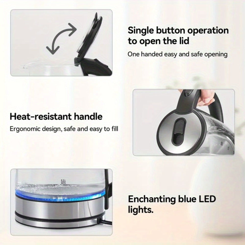 Glass Electric Kettle 2L Large Capacity ¨C 1000W Fast Boil, Anti-Dry Burn Protection, See-Through Design for Coffee Milk Tea, Kitchen Dining Room Living Room Use, 67.63oz