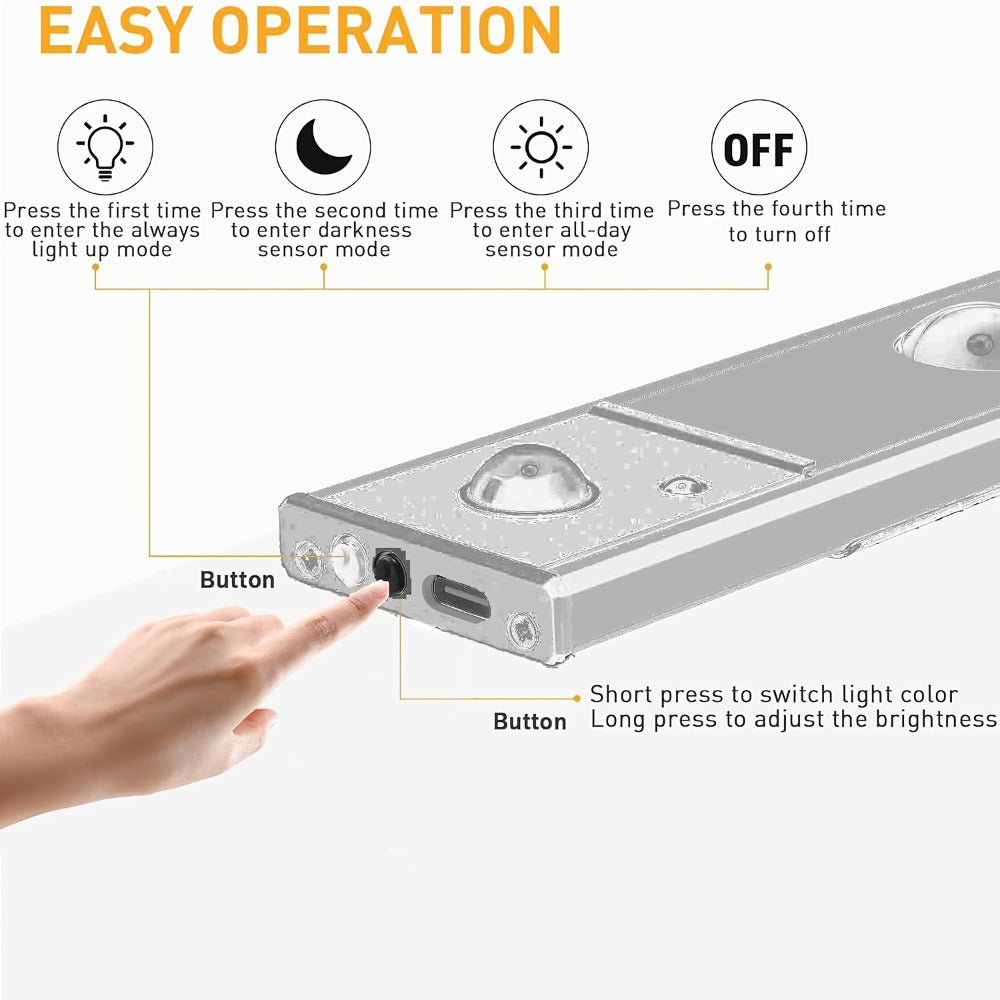 Motion Sensor LED Cabinet Light USB Rechargeable Dimmable Night Light Gesture Control 3 Modes Wireless Under Cabinet Lighting for Kitchen Bedroom Stairs Closet Reading Bedside 2pcs 3pcs