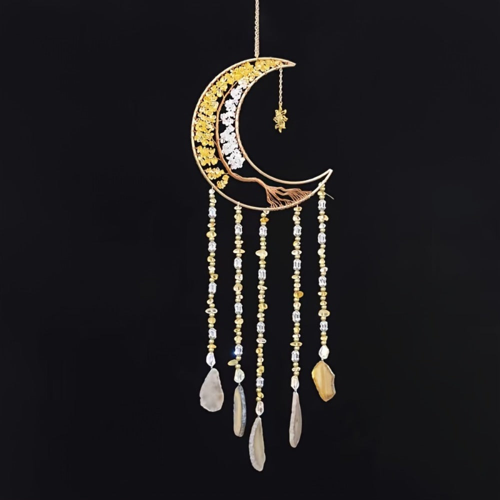 Dreamcatcher Moon Suncatcher Wall Hanging ¨C Handmade Boho Wind Chime Pendant for Indoor Outdoor Garden, Courtyard & Party Decor ¨C Christmas & Birthday Gift