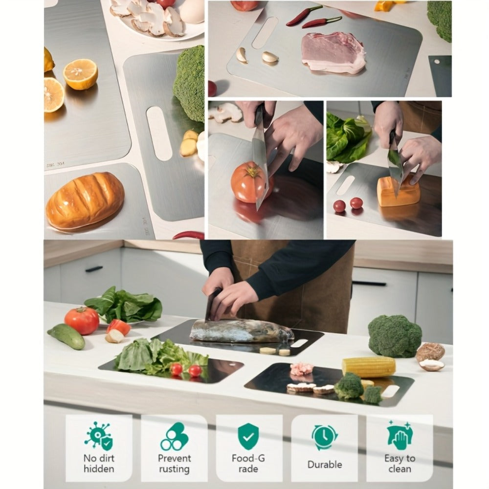 Stainless Steel Cutting Board Set 3 Pack - Non-Stick Dual-Sided Metal Chopping Boards for Kitchen, BPA-Free, Rust-Resistant, Easy Clean, Portable for Meat Vegetables Fruit