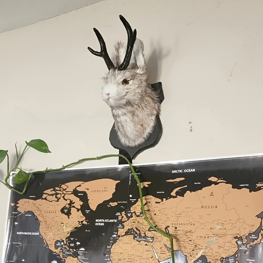 Jackalope Wall Mount Faux Taxidermy Rabbit Head with Antlers - Whimsical 3D Resin Animal Wall Art for Home, Living Room & Office Decor | Retro Fauxidermy Gift for Birthday, Housewarming & Christmas