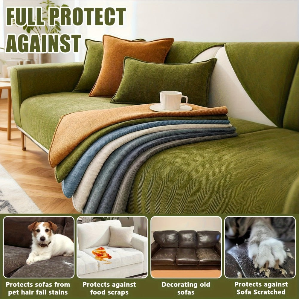 Chenille Ribbed Sofa Cover - Pet Friendly Non-Slip Machine Washable Soft Stretch Slipcover for 1-4 Seater Sectional Sofa Living Room Bedroom Office, 9 Colors