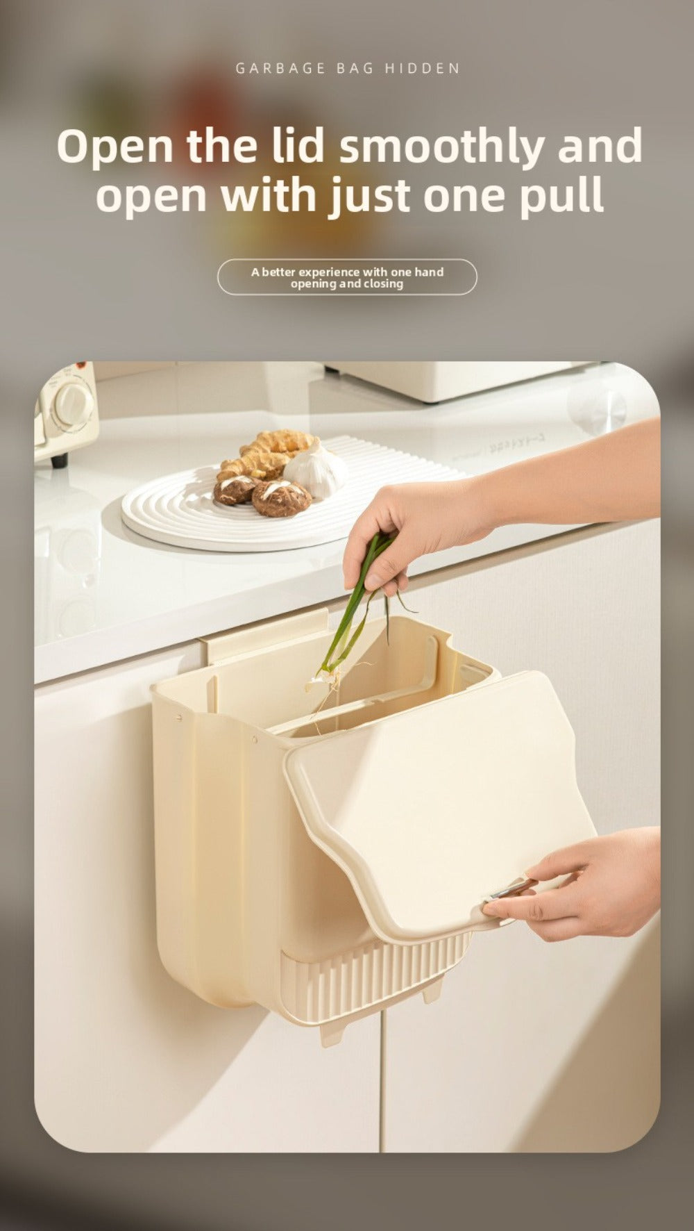Collapsible Trash Can with Lid Wall Mounted Cabinet Door Hanging Waste Bin 1.85 Gallon Kitchen Bathroom Odor Control Space Saving Garbage Can