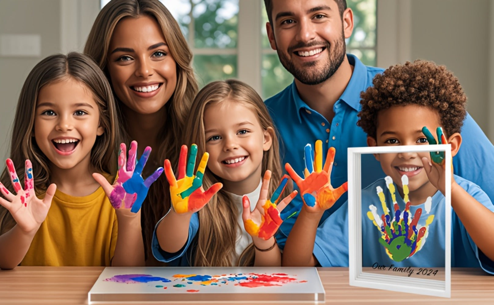 Handprint Kit for Family - DIY Wooden Keepsake Frame with Paint, Baby Hand & Footprint Craft Set, Cherished Memory Keepsake Box, Unique Gift for New Parents, Home Decor Nursery Art