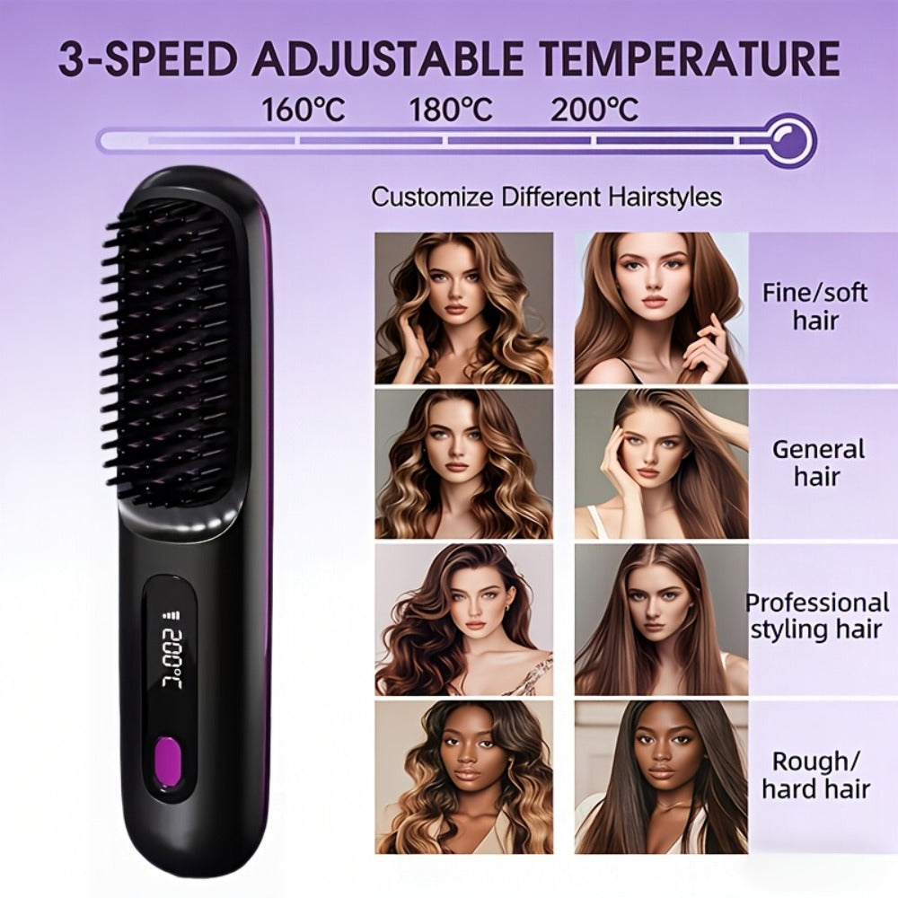 Cordless Hair Straightening Brush ¨C Mini Rechargeable Portable Straightener Comb for Travel Daily Styling, Fast Heating Anti-Scald Frizz Control for All Hair Types, Black & White