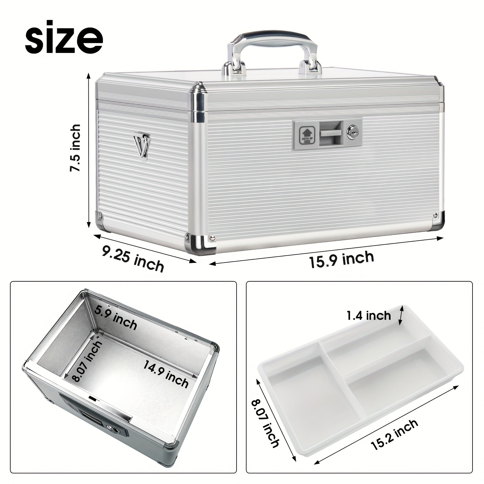 Aluminum Alloy Lockable Medicine Box ¨C Double Layer Large Capacity Storage Box with Key Lock, Handle & Tray for Medicines, Documents & Valuables, 10¡±/12¡±/14¡±/16¡± Home Security Box
