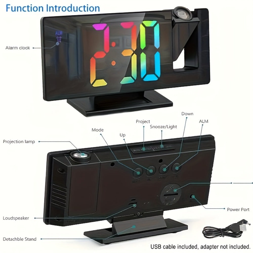 Digital Alarm Clock with LED Mirror Screen Projection Clock for Ceiling Wall Temperature Date Display Bedroom Desk Clock Large Display Home Office Bedside Clock Black
