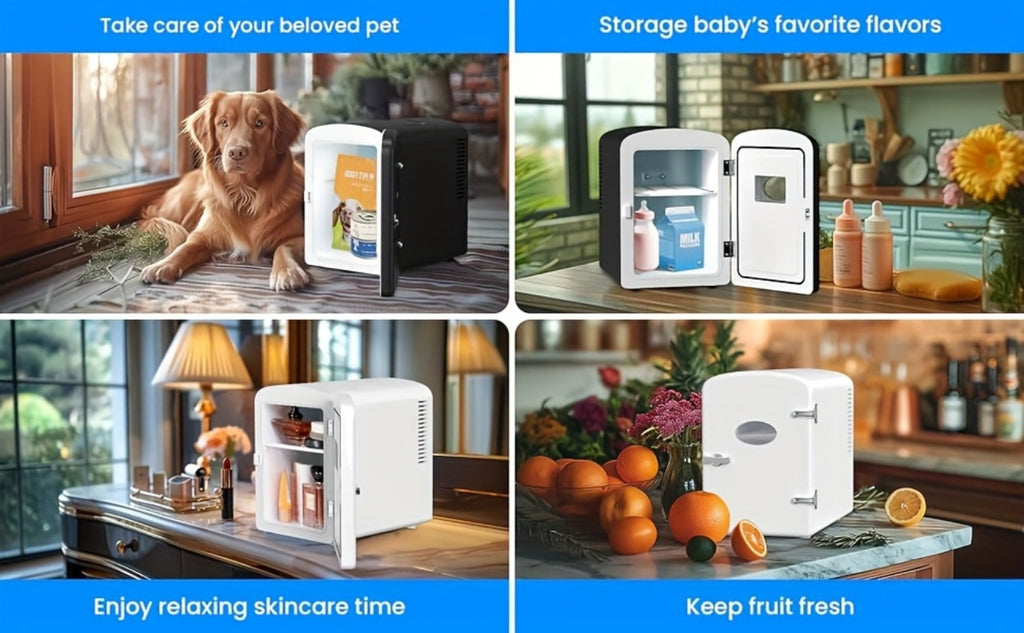 Mini Fridge Portable Cooler & Warmer 9-Can 1.59 Gal with Window ¨C Compact Skincare Refrigerator & Beverage Cooler with Cooling and Heating Function for Bedroom Office Car Travel Dorm Room