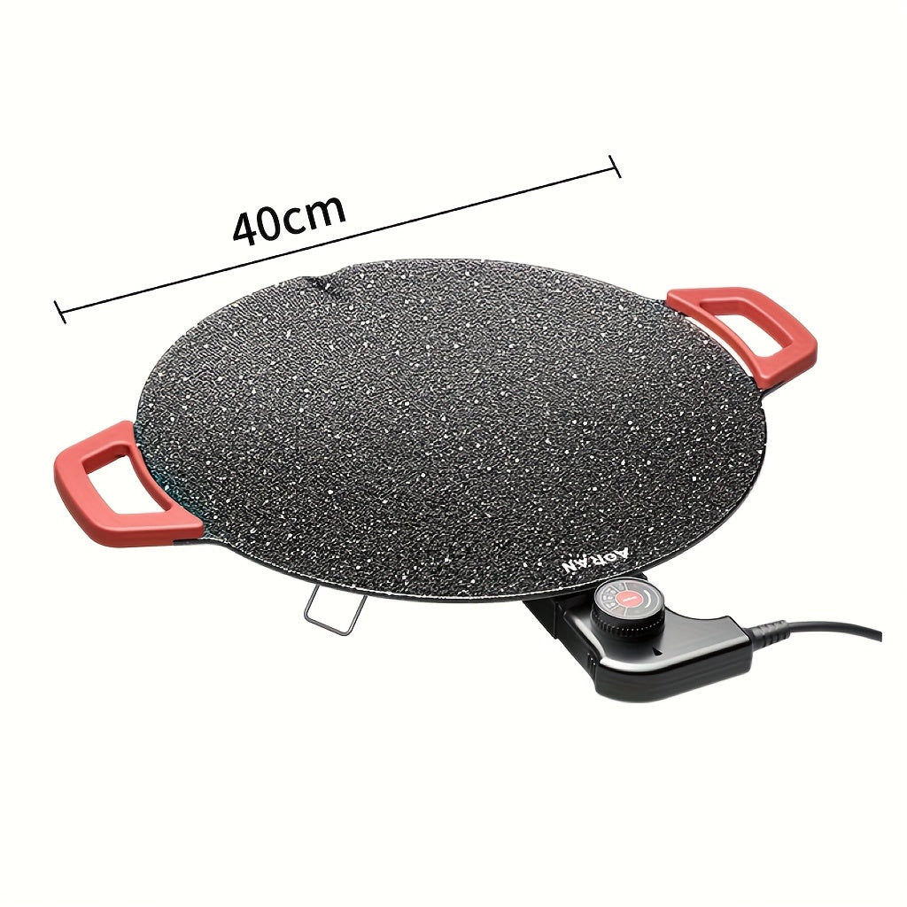 Korean BBQ Grill Pan ¨C Round Non-Stick Multi-Functional Electric Grill Pan with Red Handle & Adjustable Settings, Home & Outdoor BBQ Pot for Family Gatherings, Available in 14.17¡± & 15.75¡±