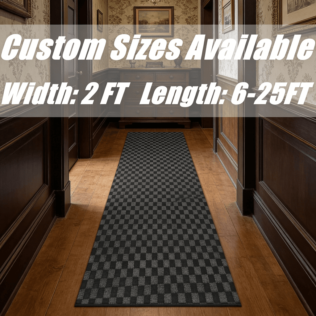 Runner Rug Non-Slip Rubber Backing Indoor Outdoor Hallway Kitchen Entryway Bedroom Carpet Runner Stain Resistant Low Pile Easy Clean Multiple Sizes 2FT Wide 8 Colors Grid Strip