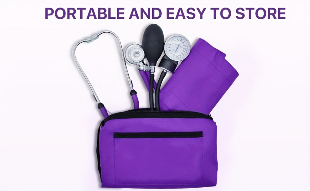 Aneroid Sphygmomanometer & Stethoscope 2-in-1 Set - Manual Blood Pressure Monitor with Nylon Cuff, Fixing Clip, Stethoscope, Portable Case & Accessories, Emergency BP Kit for Medical & Home Use
