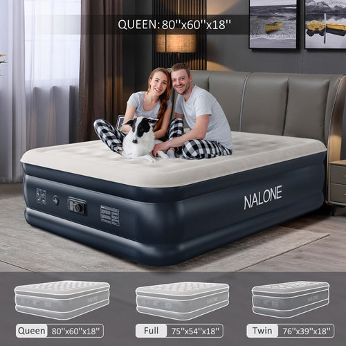 Air Mattress with Built-In Pump ¨C 18'' Self-Inflating Portable Air Bed for Home, Camping & Travel, Twin Full Queen, Includes Carry Bag
