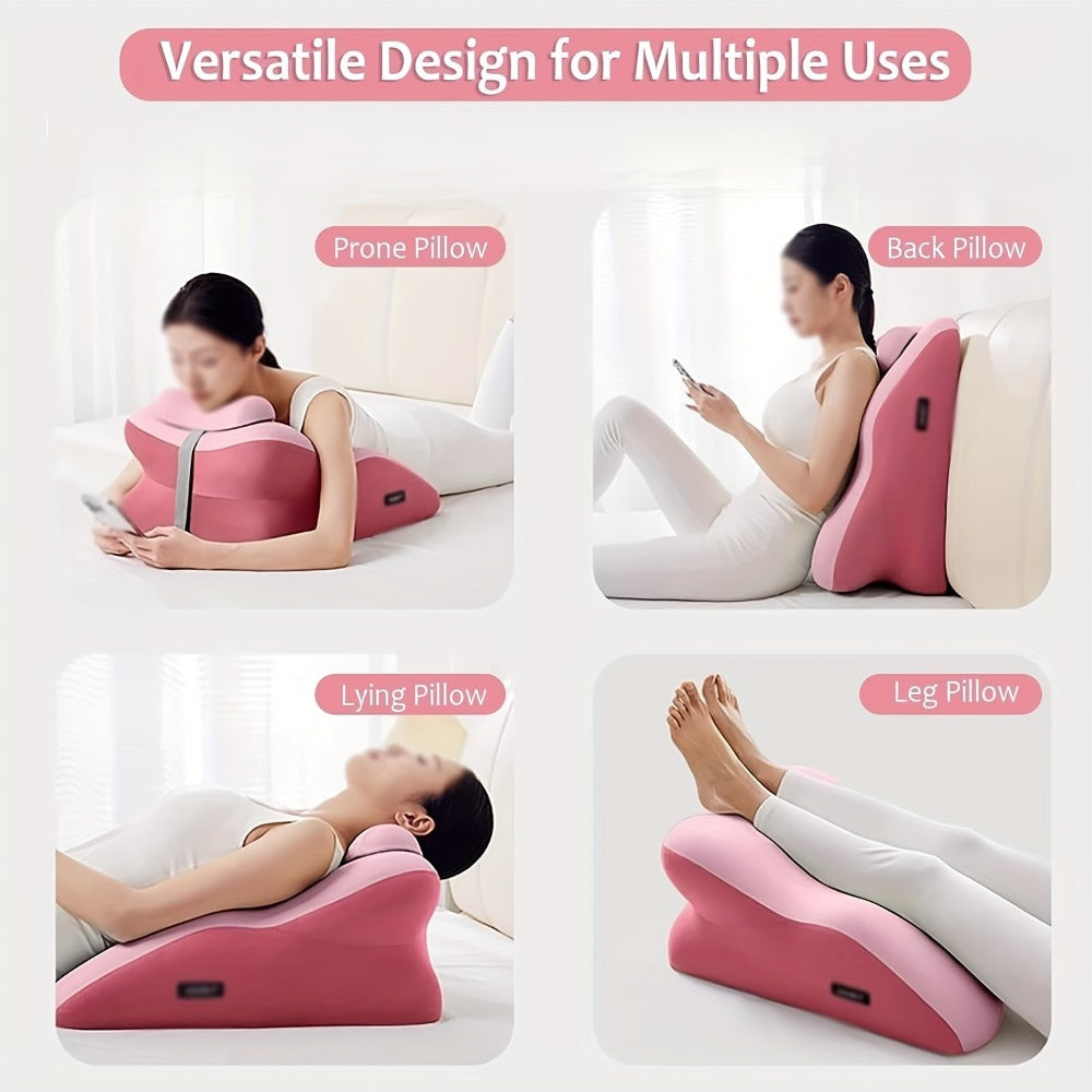 Memory Foam Pillow Ergonomic Support 2 Styles Multi-Functional Breathable for Side Sleeping Back Sleeping Prone Position Removable Washable Pillowcase Back Support