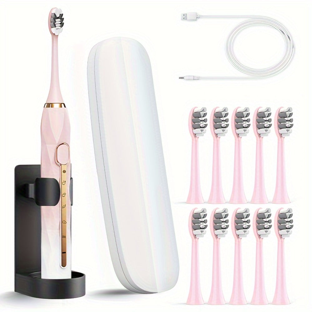 Sonic Electric Toothbrush IPX8 Waterproof USB Rechargeable with 10 Replacement Heads, Intelligent Timer, Travel Case & Charging Base ¨C 5 Colors for Men & Women