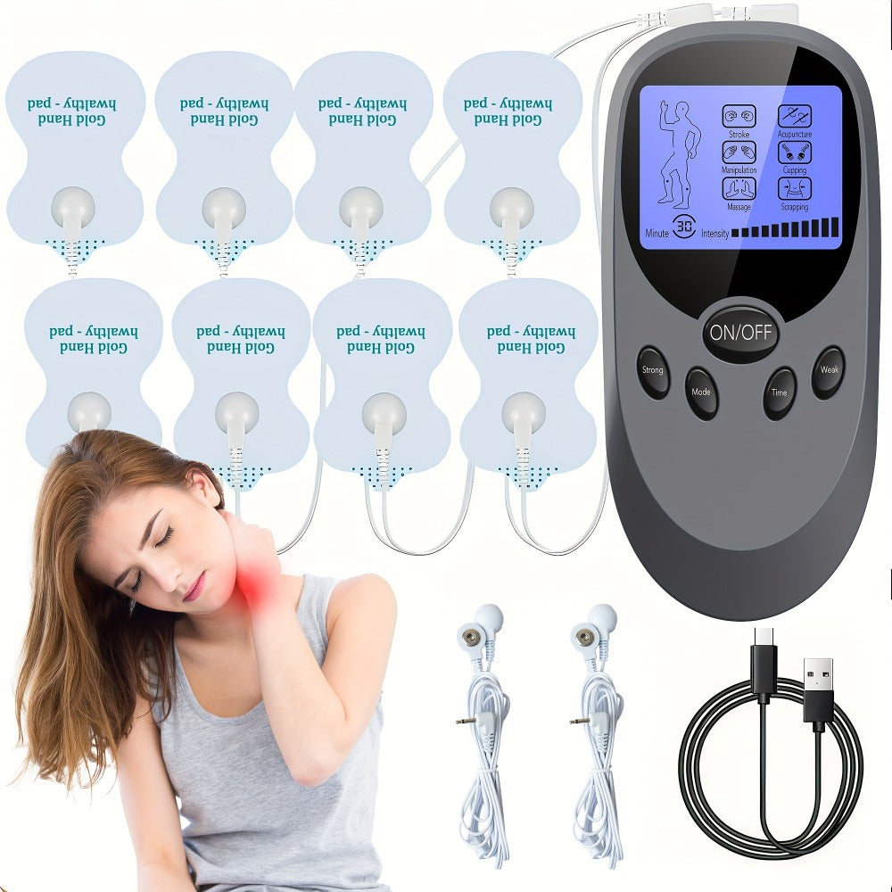 TENS EMS Dual Channel Muscle Stimulator Massager ¨C 8 Electrodes for Back, Shoulder & Knee Pain Relief, Muscle Recovery, Portable Electric Pulse Therapy Device