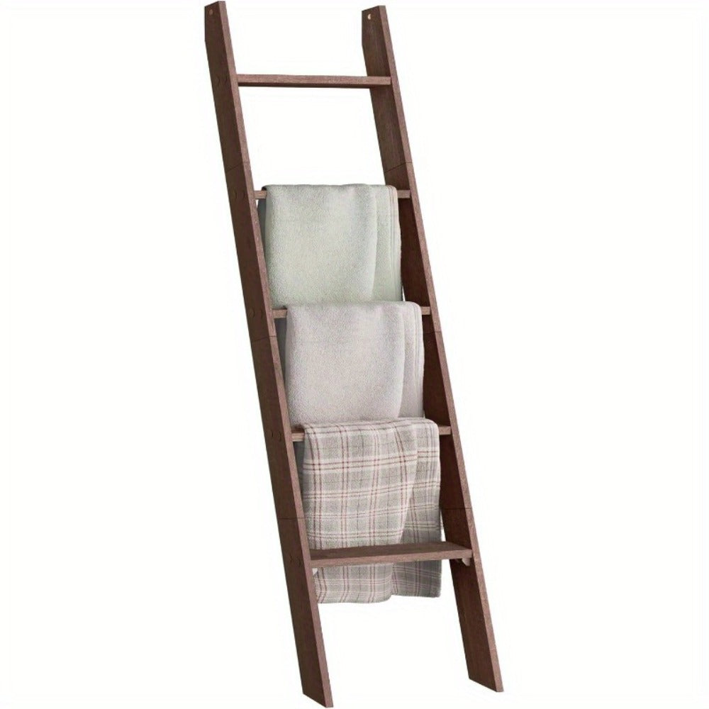 Blanket Ladder Shelf 5-Tier Freestanding Wood Ladder Rack for Blankets Towels Books Decor, Modern Farmhouse Ladder Shelf Wall Leaning Storage Organizer for Living Room Bedroom, 4 Colors