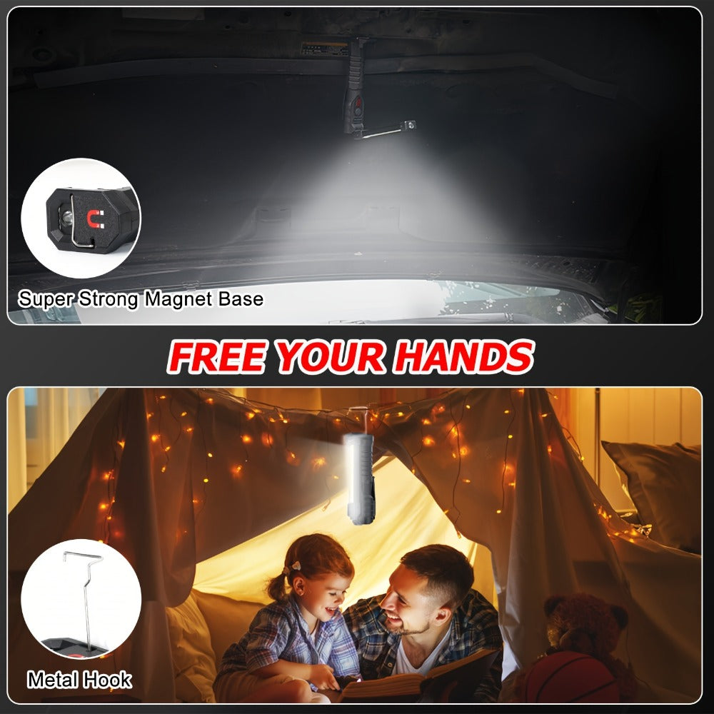 COB LED Work Light Magnetic Base Rechargeable USB 20000 Lumens 7 Modes 180¡ã Rotation Portable Hanging Flashlight with Built-in Battery Power Bank Function for Workshop Garage Car Repair 1/2/4 Pack