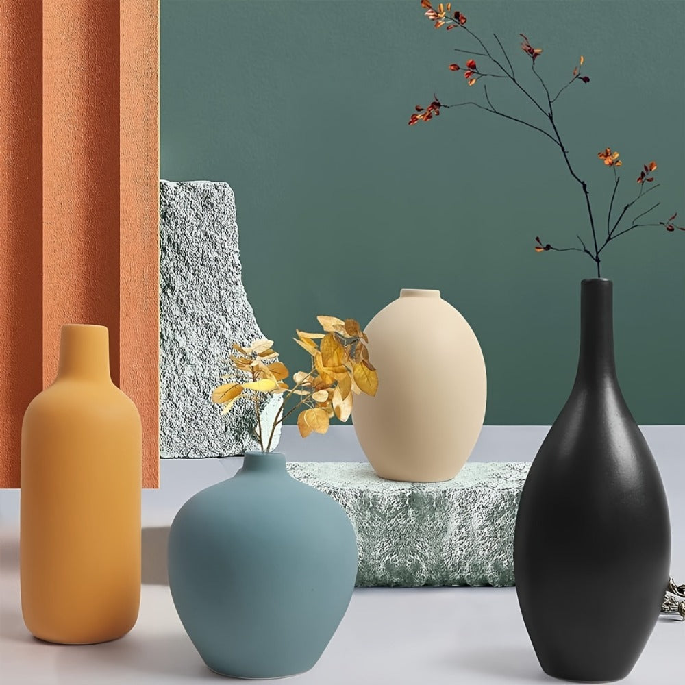 Ceramic Vase Set of 4 Small Vases for Dried Flowers Pampas Grass, Morandi Color Modern Farmhouse Home Decor, Boho Aesthetic Centerpiece Table Decoration Ceramics Vase Set