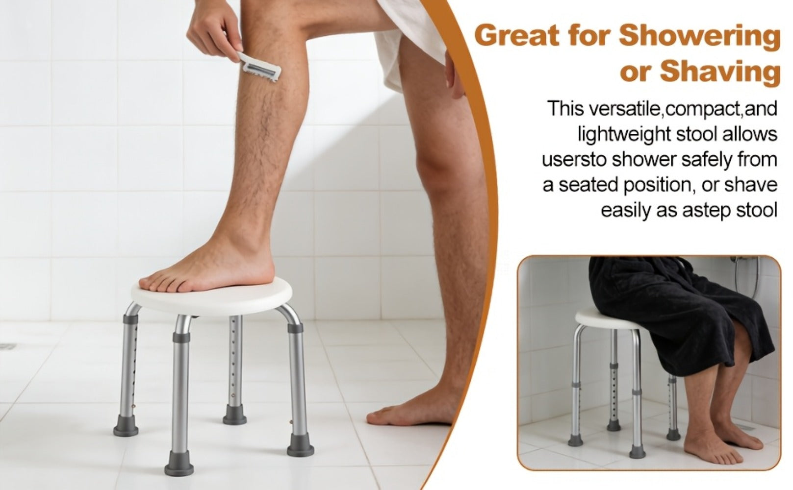 Shower Stool for Inside Shower ¨C Adjustable Height Non-Slip Bath Seat, 300 LBS Capacity, Stable Bathroom Stool for Sitting, Fits Showers & Bathtubs, Lightweight & Easy Assembly