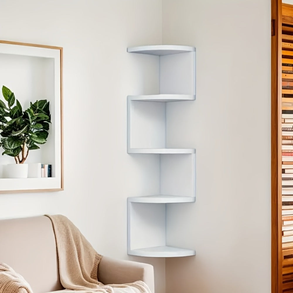 Corner Wall Shelf 3-5 Tier Floating Hanging Corner Shelf Wall Mounted Storage Organizer for Living Room Bedroom Kitchen Bathroom Office