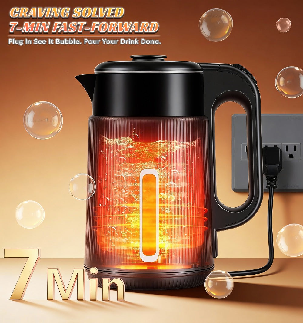 Electric Kettle 1000W Double Wall Stainless Steel ¨C 57.48oz 304 SS Hot Water Kettle with 360¡ã Rotary Base, LED Light, Auto Shut-Off & Boil-Dry Protection, Instant Water Warmer for Coffee & Tea ¨C Black
