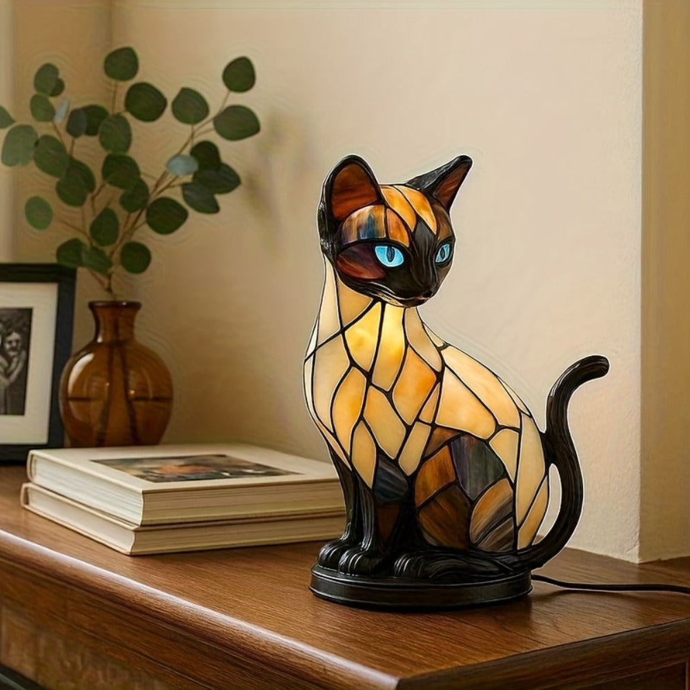Cat Night Light Lamp Glowing Glass Kitty Resin Decorative Desk Lamp Cute Cat Lover Gift Bedside Cozy Glow Anime Home Decor