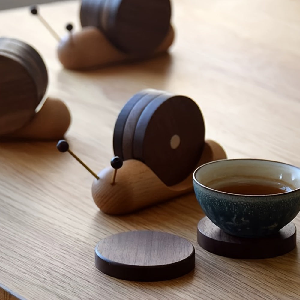 Wood Snail Coaster for Tea & Coffee | Cartoon Creative Heat Insulation Desk Decoration Coaster