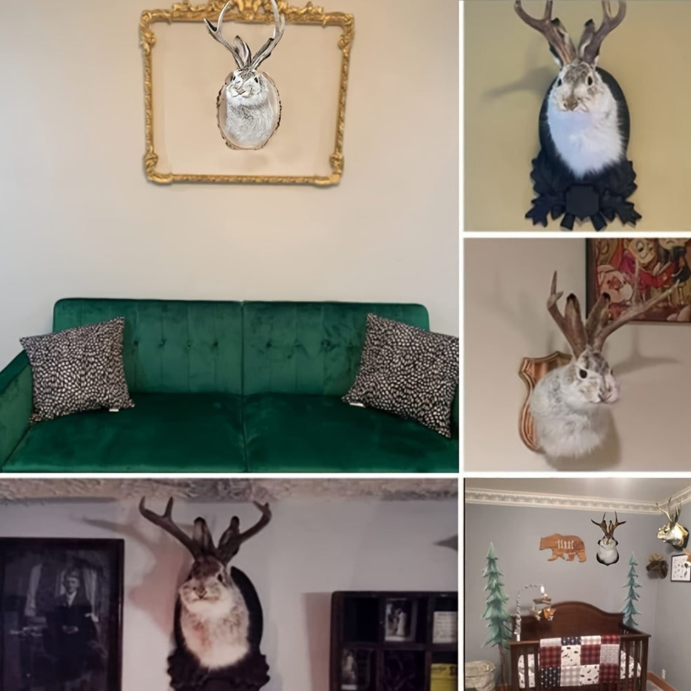 Jackalope Wall Mount Faux Taxidermy Rabbit Head with Antlers - Whimsical 3D Resin Animal Wall Art for Home, Living Room & Office Decor | Retro Fauxidermy Gift for Birthday, Housewarming & Christmas