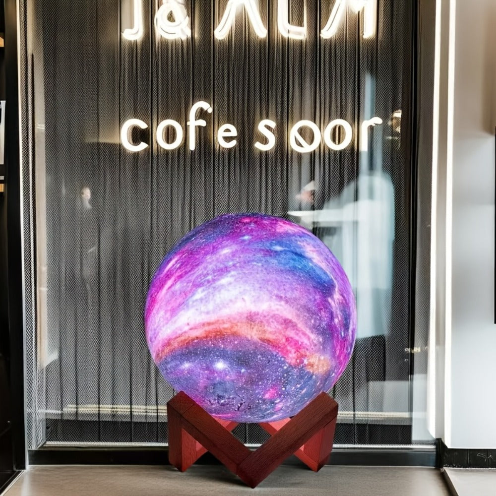 Moon Lamp 128 Colors Ball LED Night Light with Wooden Bracket, USB Plug-in, Remote Control & Infrared Sensor, 5.9 Inch Color Changing Globe Lamp for Bedroom, Living Room, Cafe, Office Decor