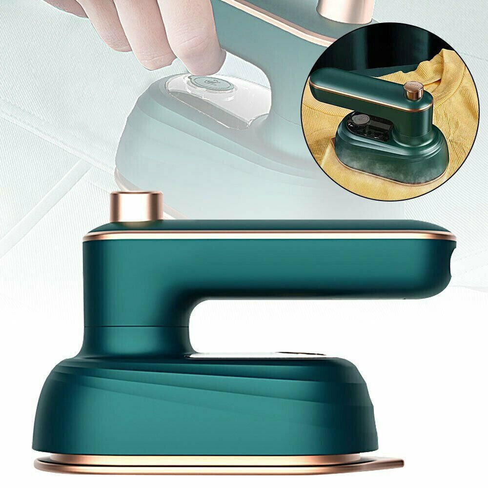 Handheld Steam Iron Portable 33W Dry Wet 2-in-1 Travel Iron 360 Degree Tip Design Transparent Water Tank 50ml Wrinkle Remover for Clothes Shirts Suits Home Travel Green