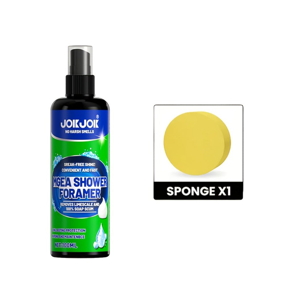 Bathroom Cleaner with Sponge 3.38oz - Deep Cleaning Stain Removal Scrub for Tiles Tub Fixtures - Removes Soap Scum Hard Water Stains Mildew - Multi-Surface Bath Cleaner Shiny Streak-Free Finish