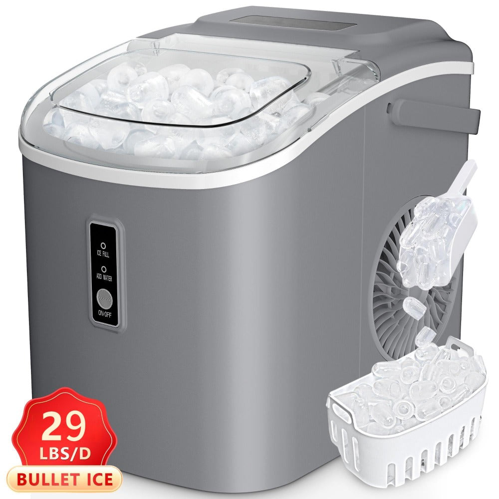 Self-Cleaning Ice Maker Countertop 8 Cubes in 6 Minutes, 2 Ice Sizes S/L, 26-29 Lbs Per Day, Smart ICE FULL & ADD WATER Indicators, Portable Handle, 6 Colors for Home Kitchen Camping RV
