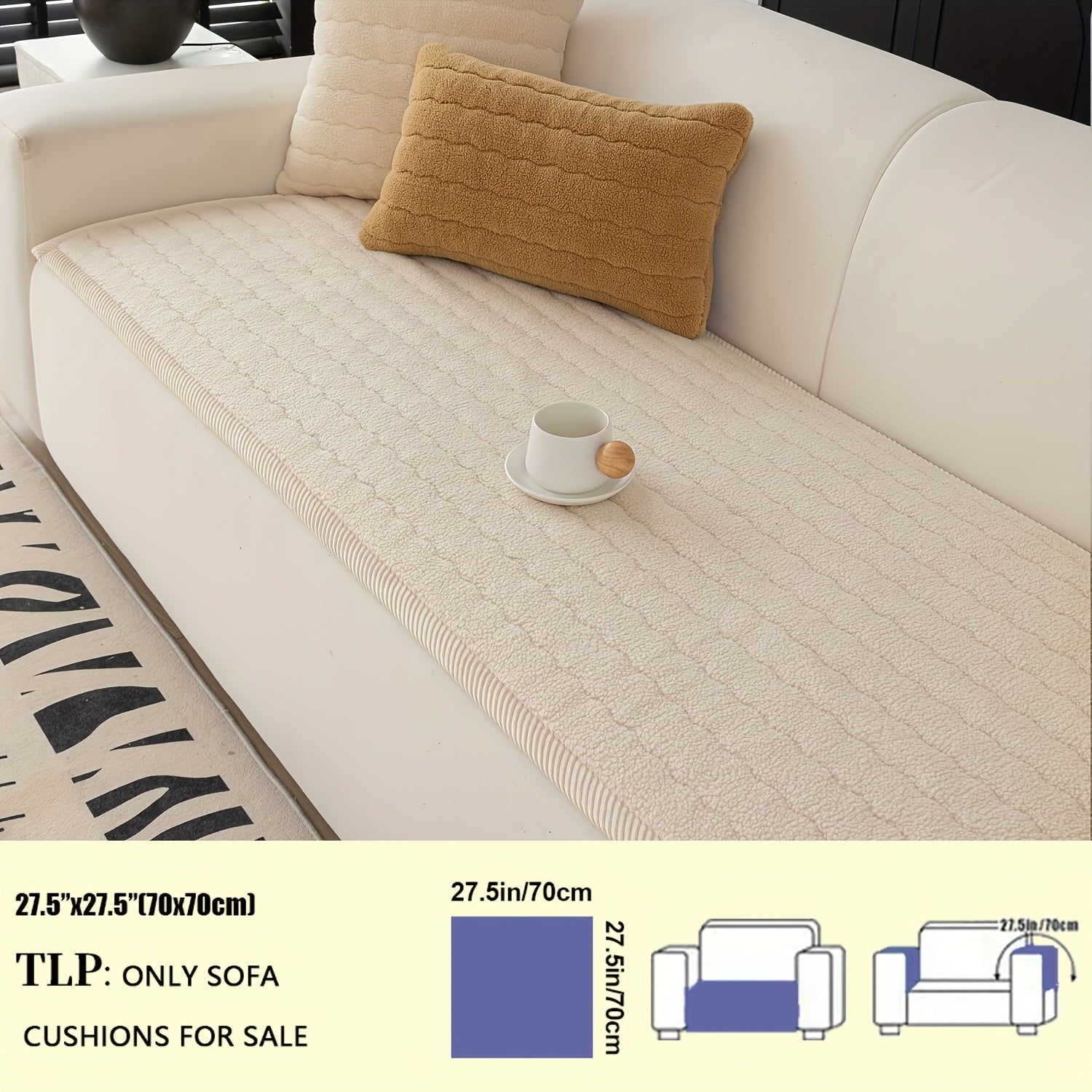 Plush Sofa Cover Bohemian Style Thickened Short Plush Non-Slip Machine Washable Pet Friendly Sofa Slipcover for Living Room Bedroom Office - Armrest Pad to 4 Seater