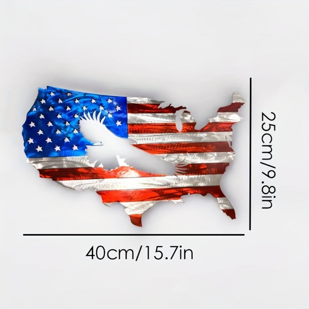 American Flag Metal Wall Art Bald Eagle Patriotic Wall Decor 2D Flat USA Flag Wall Sculpture Fourth of July Decor Gift for Home Living Room Men 15.7x9.8in