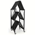 Heavy Duty Storage Rack with Wheels 3-Layer Foldable Metal Shelving Unit 750 LBS Capacity, Rolling Utility Cart for Garage Kitchen Pantry Closet, Movable Black Metal Storage Shelf