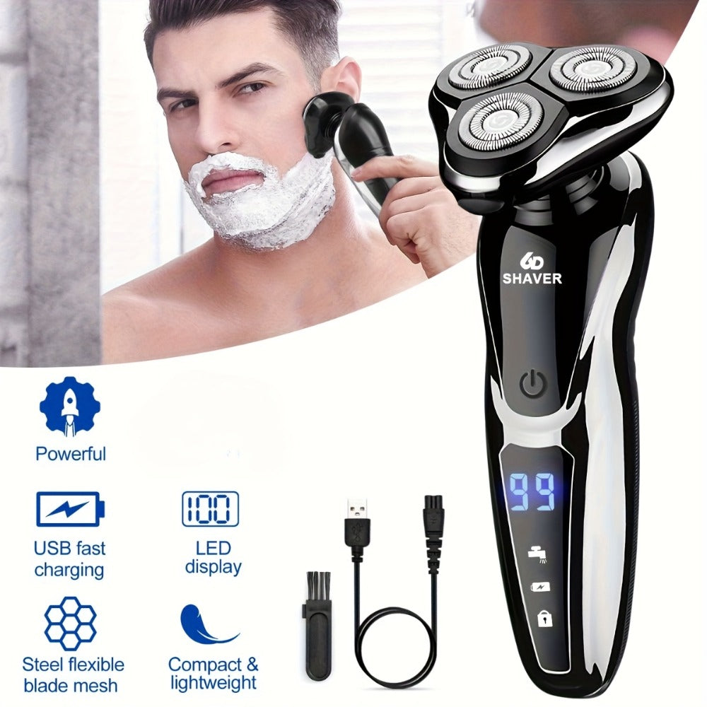 Cordless Foil Electric Shaver for Men 3D Floating Head LED Display Rechargeable Wet Dry Razor Close Shave Beard Trimmer Valentine's Day Gift