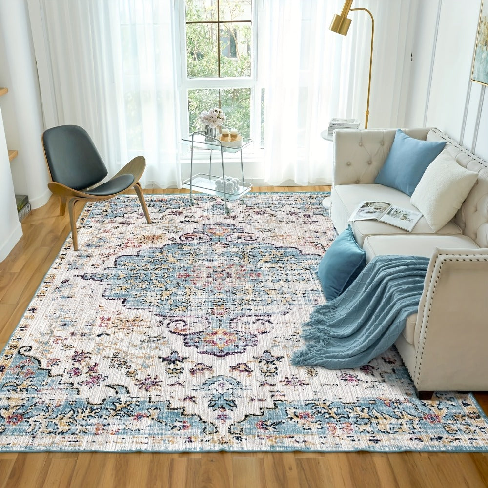 Area Rug Boho Vintage Washable Non-Slip Rug for Living Room Bedroom Traditional Woven Carpet Home Decor