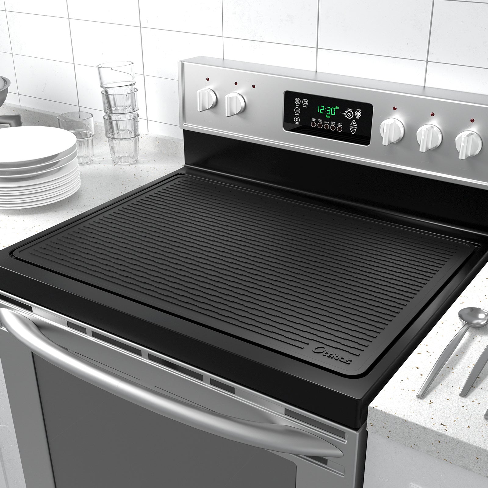 Silicone Stove Top Cover Mat 30x21in ¨C Thick Anti-Slip Glass Cooktop Protector, Heat Resistant Electric Stove Cover, Kitchen Countertop Mat & Dish Drying Pad for Home & Restaurant