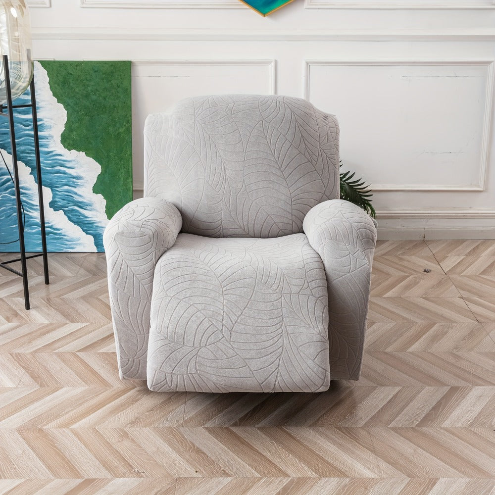 Recliner Chair Cover Slipcover 4-Piece Set ¨C Leaf Jacquard Stretch Furniture Protector with Storage Pocket, Non-Slip Recliner Sofa Cover for Living Room, Machine Washable, 6 Colors Available