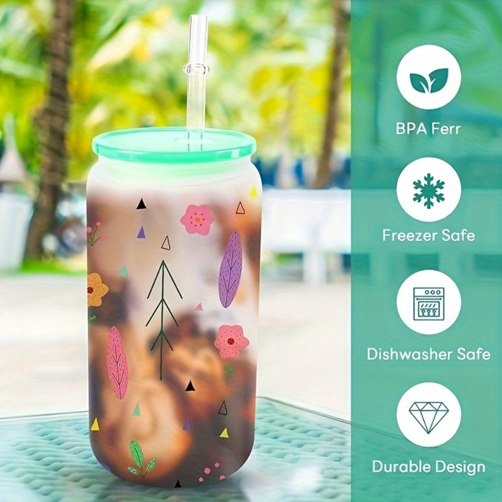 Frosted Sublimation Glass Tumblers 16oz Borosilicate Can Cups with Acrylic Lids ¨C Set of 8 or 12 for Juice, Soda & Iced Coffee