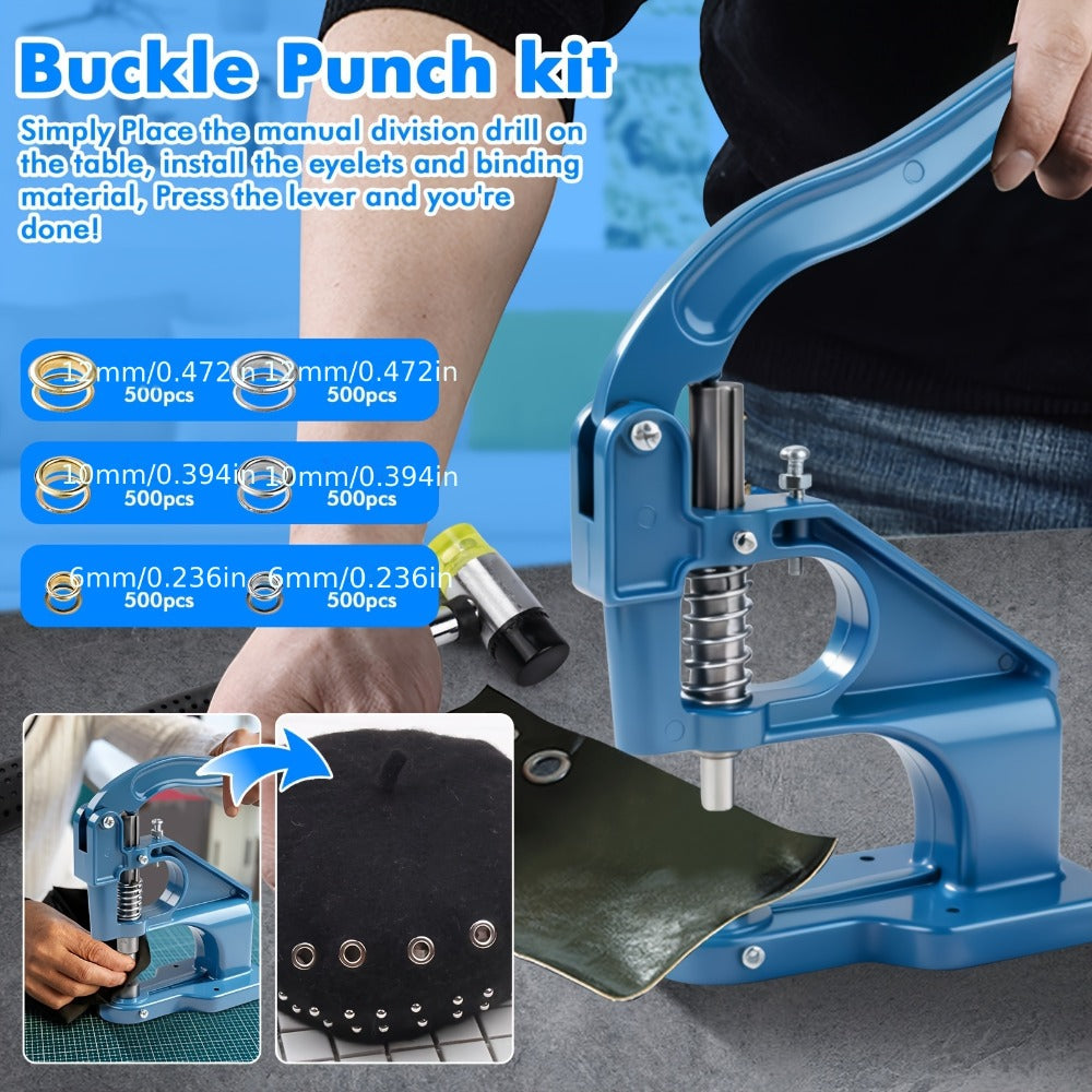 Grommet Machine Kit Heavy Duty Eyelet Punch Tool Set ¨C 3 Setting Dies 3 Punching Dies 6mm 10mm 12mm Hand Press with 3000 Silver & Gold Grommets for Fabric Leather Canvas Tarp Crafts