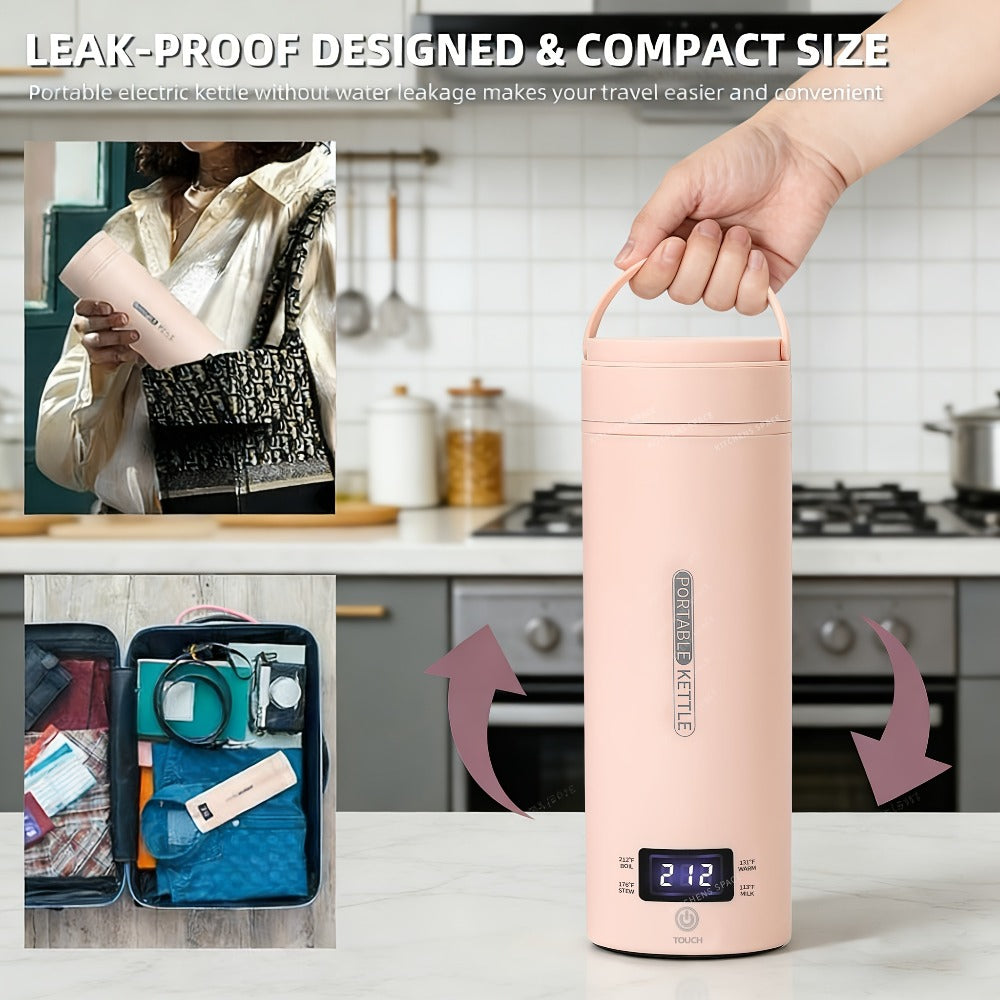 Travel Electric Kettle Mini Portable ¨C Small Water Boiler with 4 Temperature Settings, 304 Stainless Steel, Auto Shut-Off & Boil-Dry Protection, BPA-Free Compact Tea Coffee Kettle with Leather Sleeve ¨C Pink, Black, White