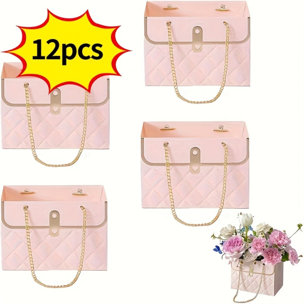 Paper Flower Bouquet Gift Bags with Metal Chain Handle Bulk ¨C 12/24/36/48 Pcs Tote Bags for Wedding Party Birthday Florist Graduation Holiday Colorful Gift Wrapping