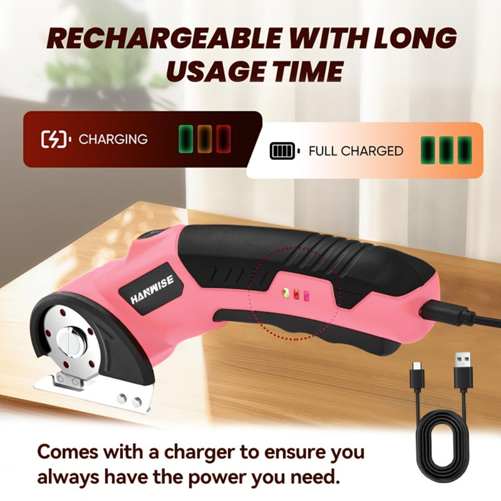 Electric Scissors Cordless 4.2V Rotary Cutter with 2000mAh Battery ¨C 10000 RPM, Safety Lock, LED Light, Anti-Slip Handle, Fabric Cutting Machine for Clothing, Cardboard, Carpet, Leather & Craft Projects